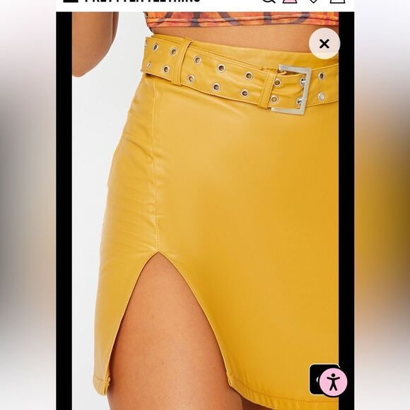NWT🔥 Mustard Faux Leather Belted Mini Skirt - Pretty Little Thing - Picture 5 of 5